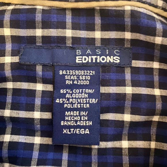 Basic Editions Men XLT Great condition No flaws Blue checkered button down shirt - Picture 2 of 11